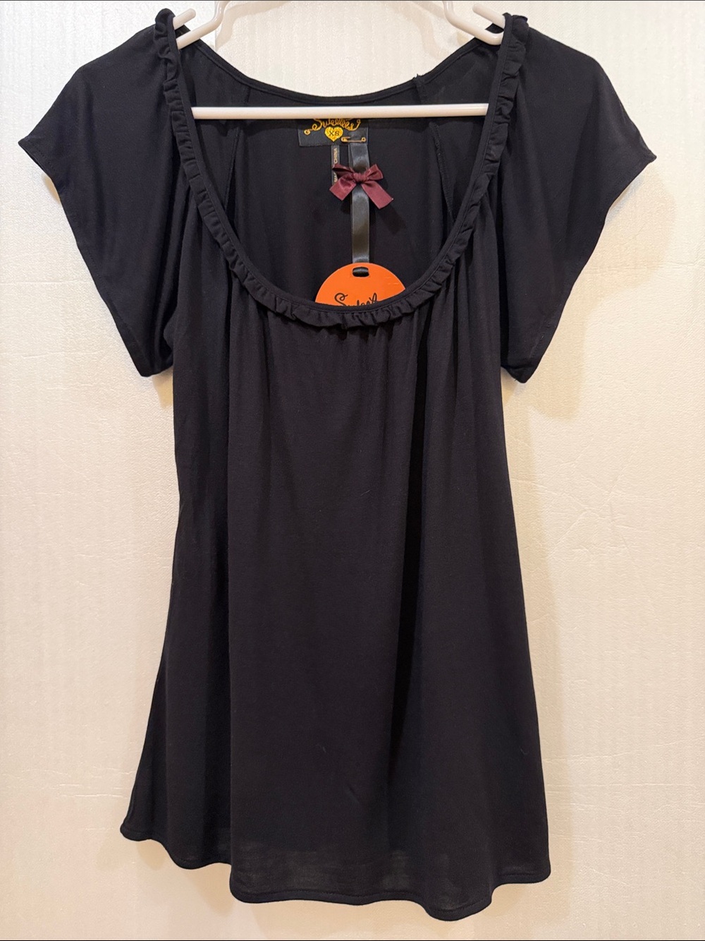 Sweetees Black Wide Scoop Neck Ruffle Trim Top